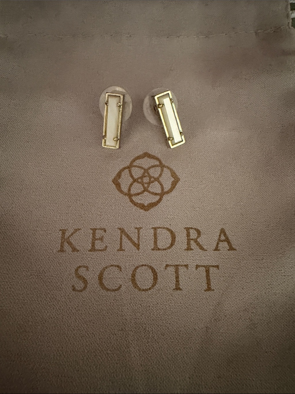 Kendra Scott Gold and White Rectangular Bar Stud Earrings